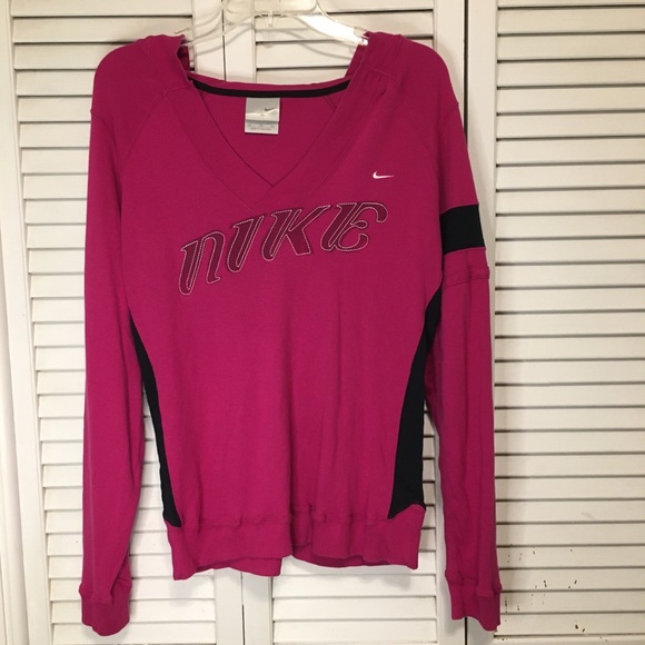 Nike Tops - Nike pink and black long sleeve shirt with hood